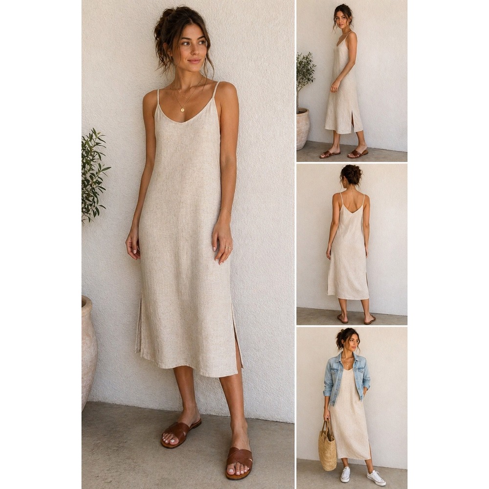 Carly Jean Los Angeles Beige Slip Midi Dress